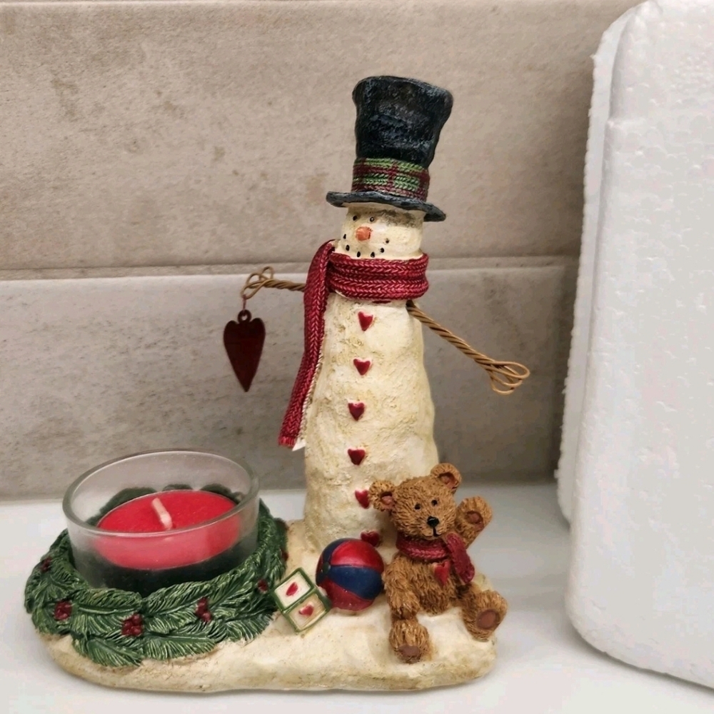 Yankee Candle Snowman Tea Candle Holder heart Teddy Bear New